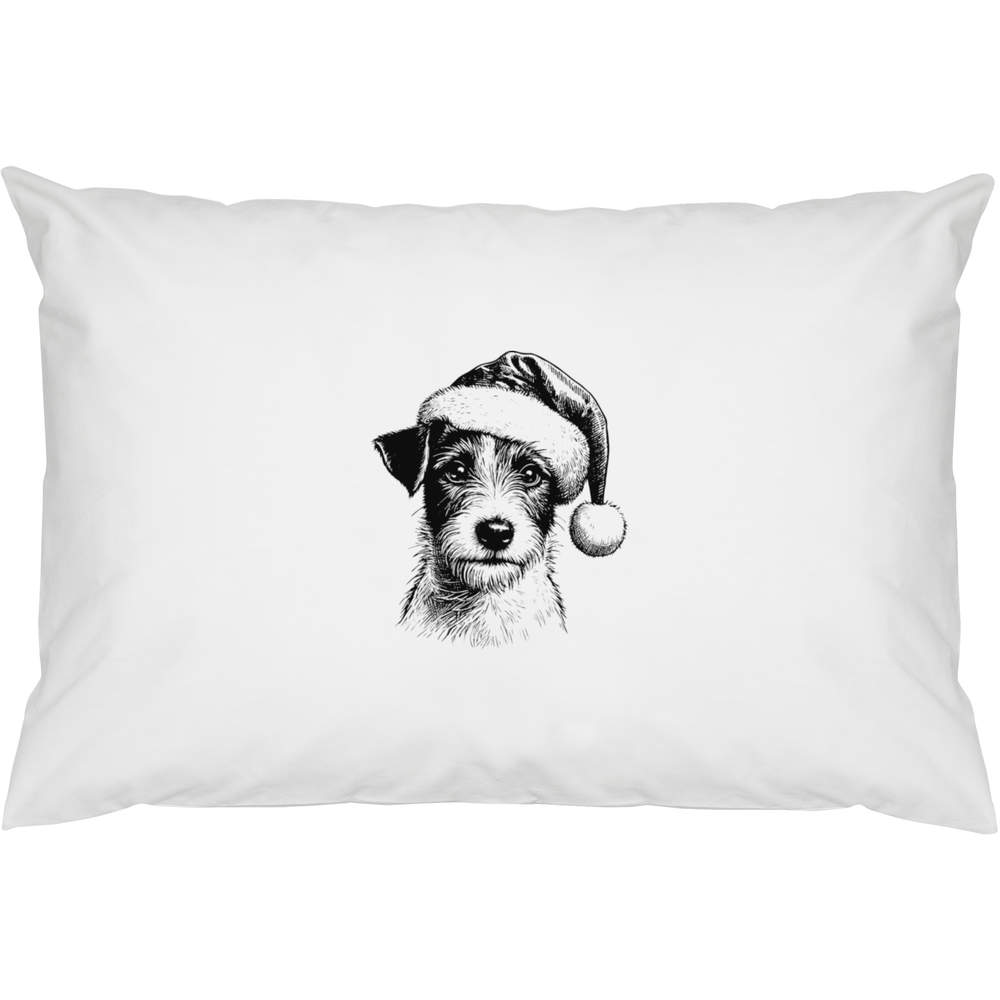 2 x 'Jack Russell Dog Wearing Santa Hat' Cotton Pillow Cases (PW00038987)