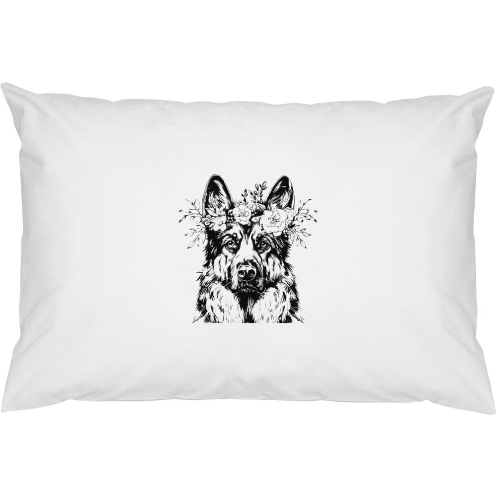 2 x 'German Shepherd with Floral Crown Portrait' Cotton Pillow Cases (PW00040782)