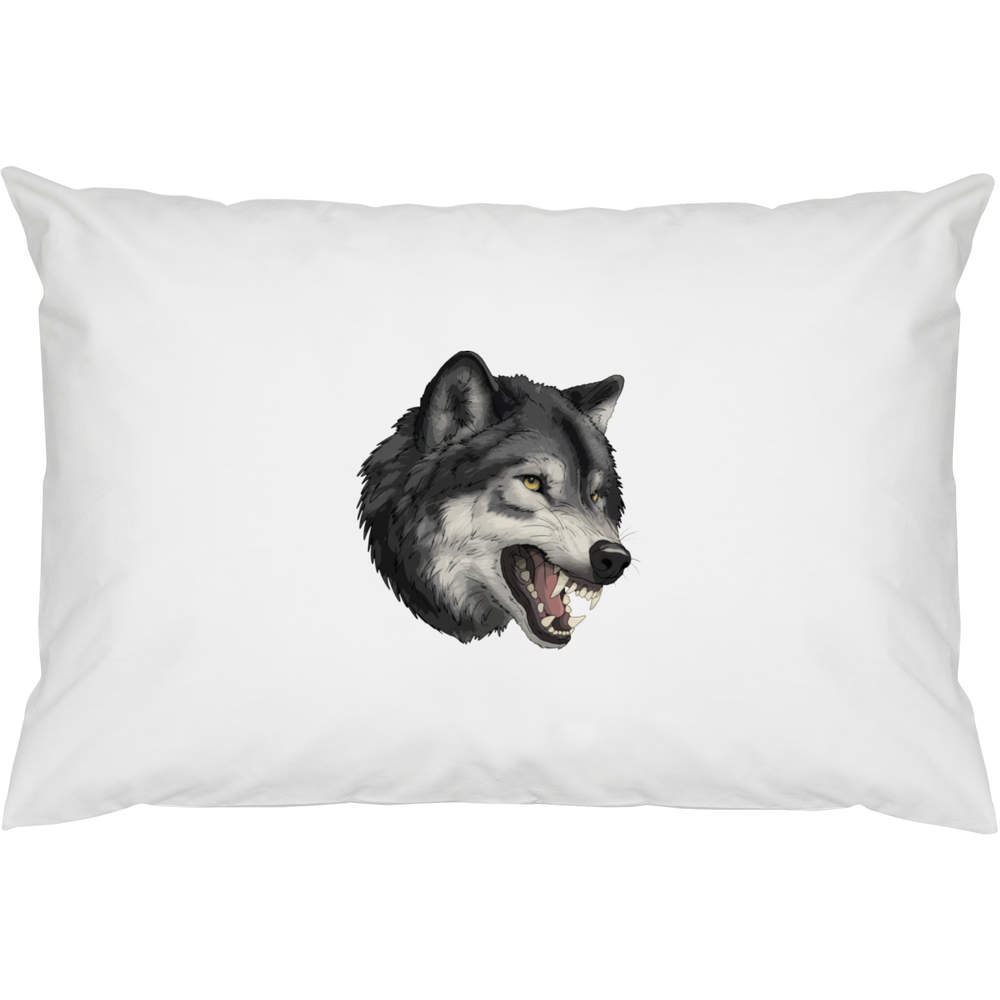 2 x 'Snarling Wolf Head' Cotton Pillow Cases (PW00041054)