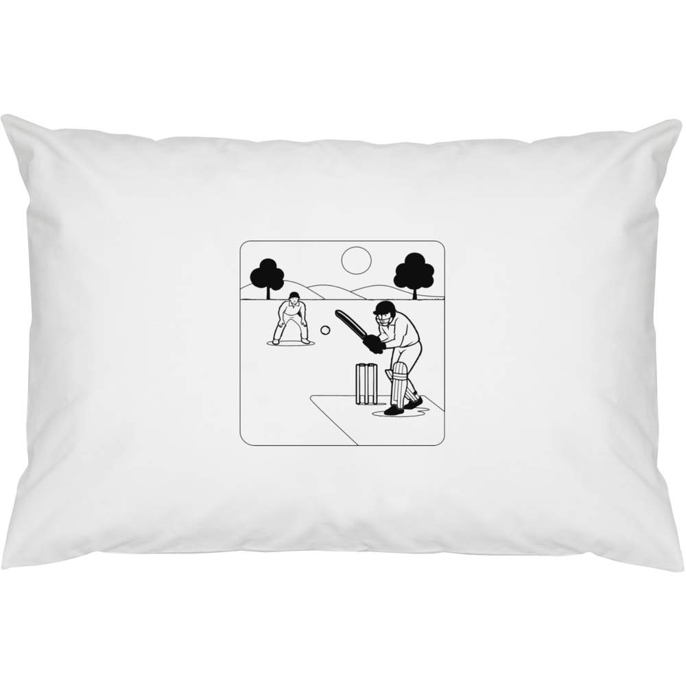 2 x 'Cricket Match Action' Cotton Pillow Cases - White 100% Cotton Pillow Covers / Bed Linen - 74cm x 50cm (PW00042036)