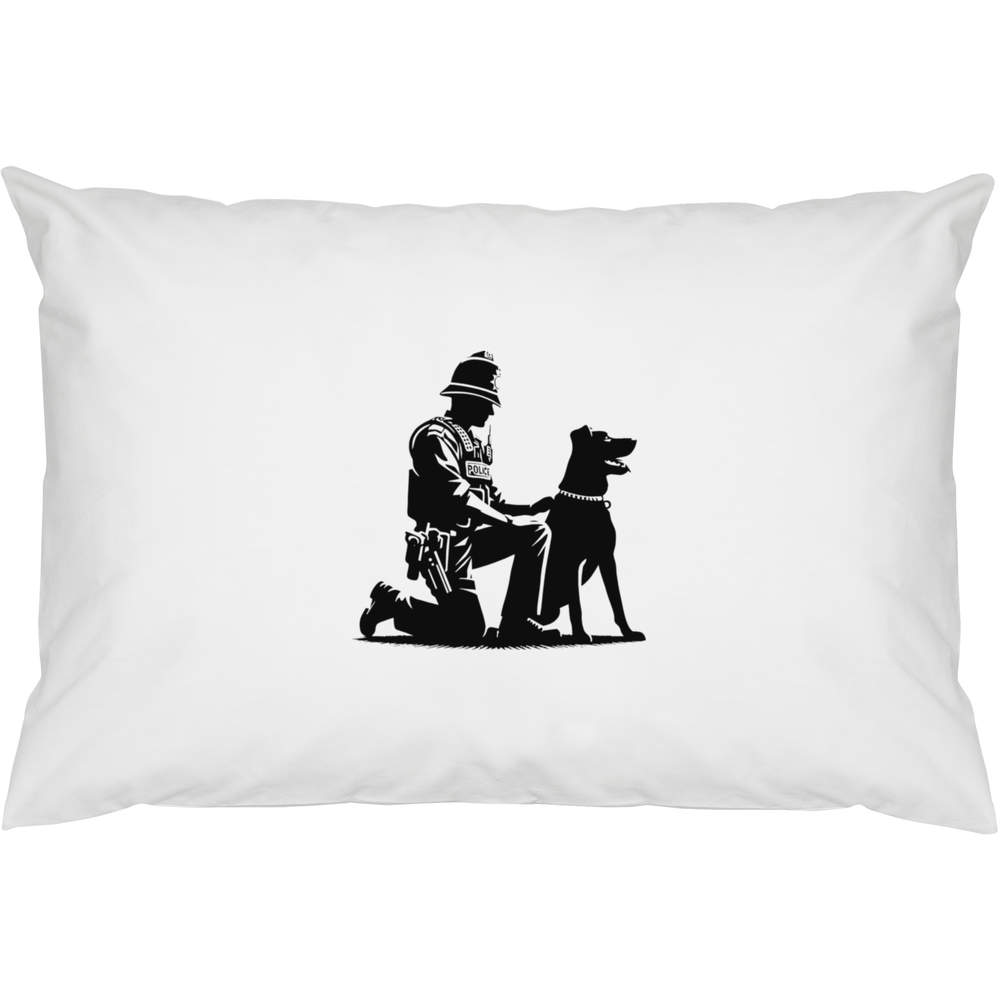 2 x 'Police Dog Handler Kneeling' Cotton Pillow Cases (PW00044922)