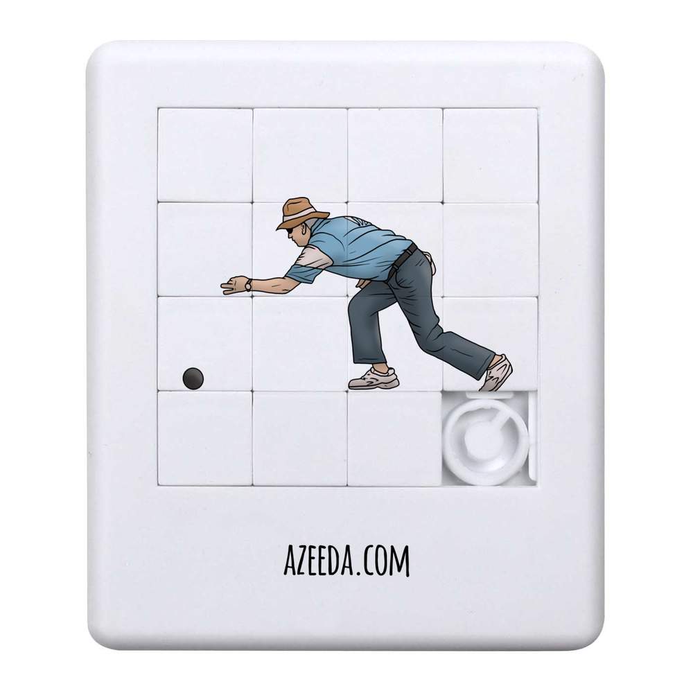'Man Playing Lawn Bowls' Sliding Puzzle - 90mm - Pocket Brain Teaser / Fidget Game for Party Bags, Travel and Gifts (PZ00020183)