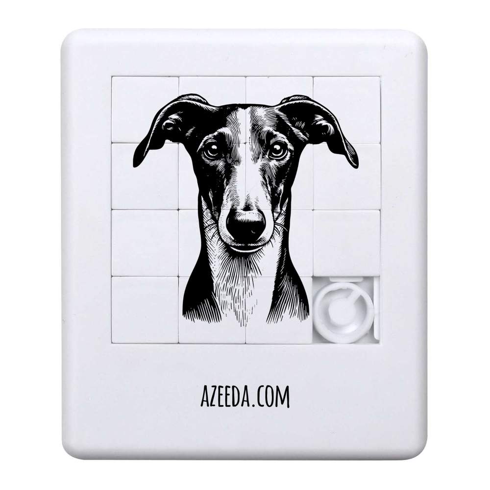 'Greyhound Dog Portrait' Sliding Puzzle - 90mm - Pocket Brain Teaser / Fidget Game for Party Bags, Travel and Gifts (PZ00032683)