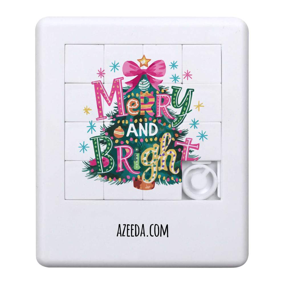 'Merry & Bright Christmas' Sliding Puzzle - 90mm - Pocket Brain Teaser / Fidget Game for Party Bags, Travel and Gifts (PZ00034125)