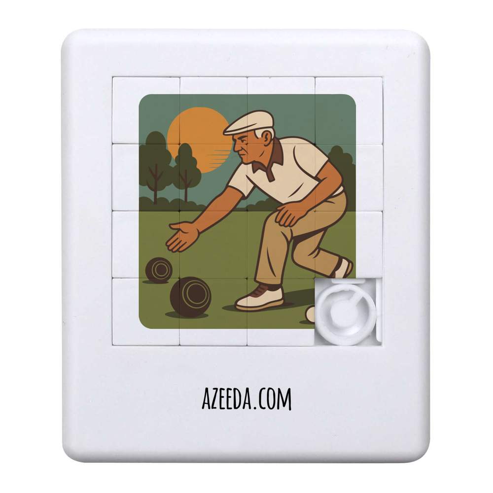 'Man Playing Lawn Bowls' Sliding Puzzle - 90mm - Pocket Brain Teaser / Fidget Game for Party Bags, Travel and Gifts (PZ00036876)