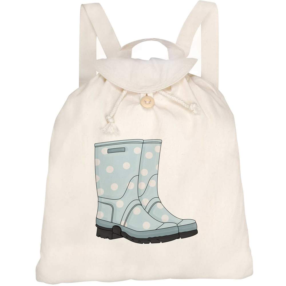 'Polka Dot Wellington Boots' Canvas Rucksack / Backpack (RK00017689)