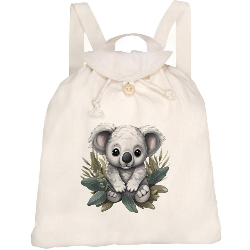 'Cute Baby Koala in Leaves' Canvas Rucksack / Backpack - Drawstring Day Bag for School, Travel, Books and Outdoor Use (RK00026941)