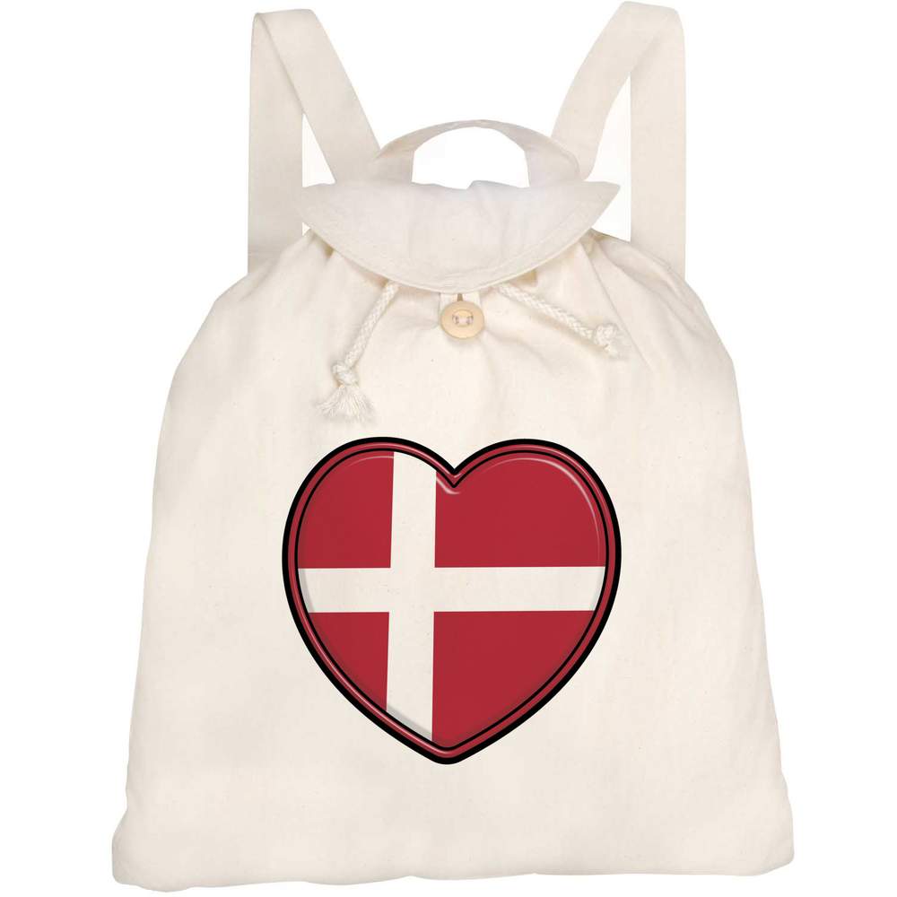 'Denmark Flag Heart' Canvas Rucksack / Backpack - Drawstring Day Bag for School, Travel, Books and Outdoor Use (RK00027072)