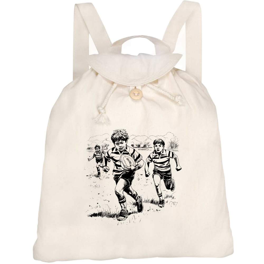'Kids Playing Rugby' Canvas Rucksack / Backpack (RK00029801)