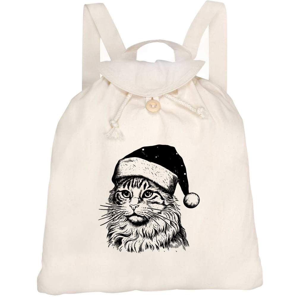 'Christmas Cat' Canvas Rucksack / Backpack (RK00030013)