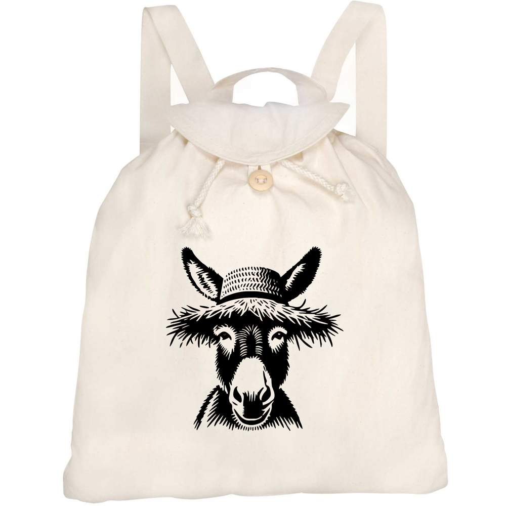 'Donkey Wearing A Straw Hat' Canvas Rucksack / Backpack (RK00038111)