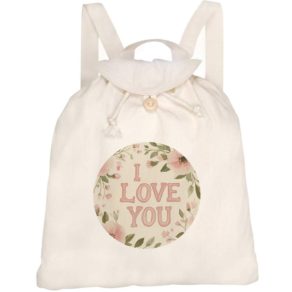 'I Love You with Flowers' Canvas Rucksack / Backpack (RK00038309)