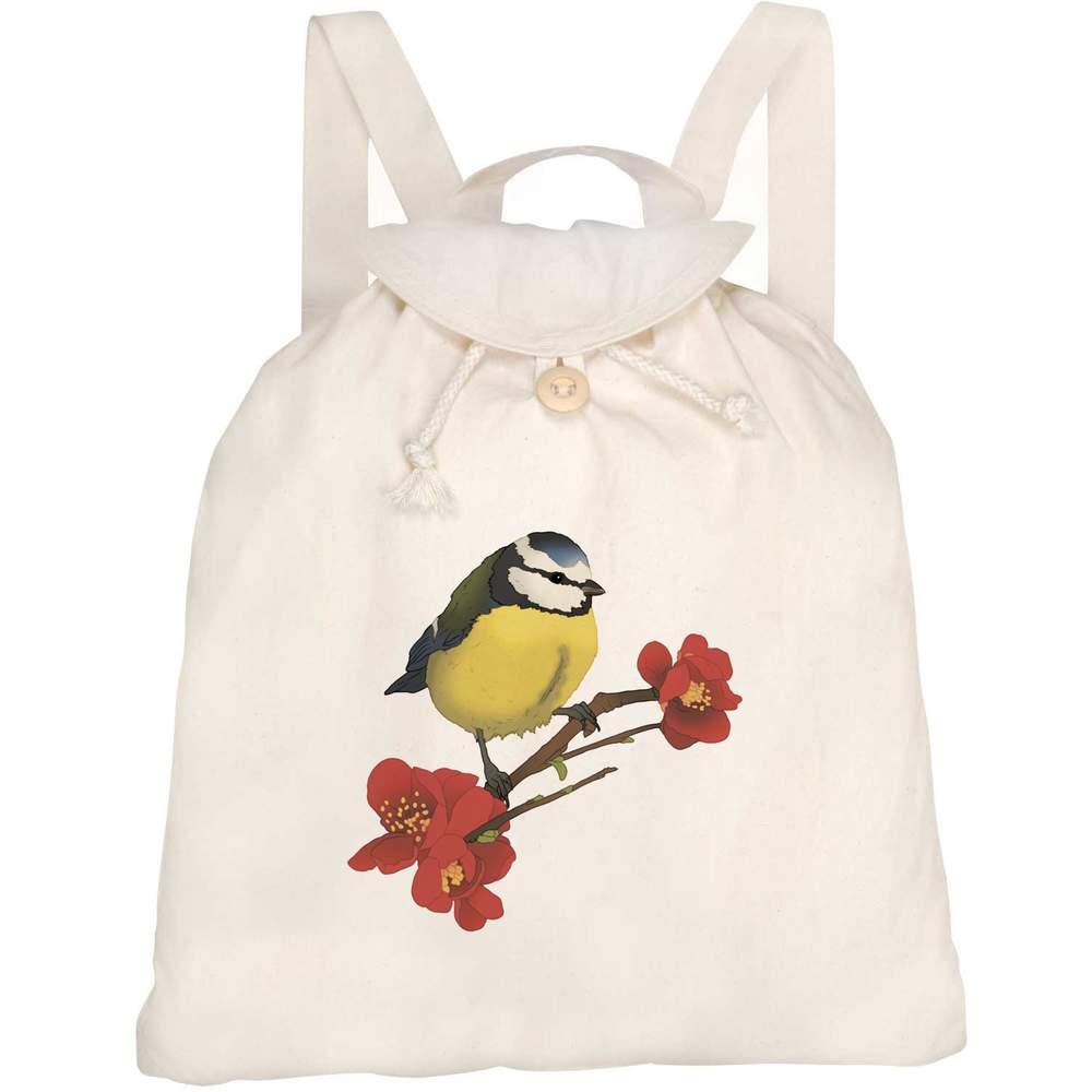 'Blue Tit on Flowering Branch' Canvas Rucksack / Backpack (RK00039082)