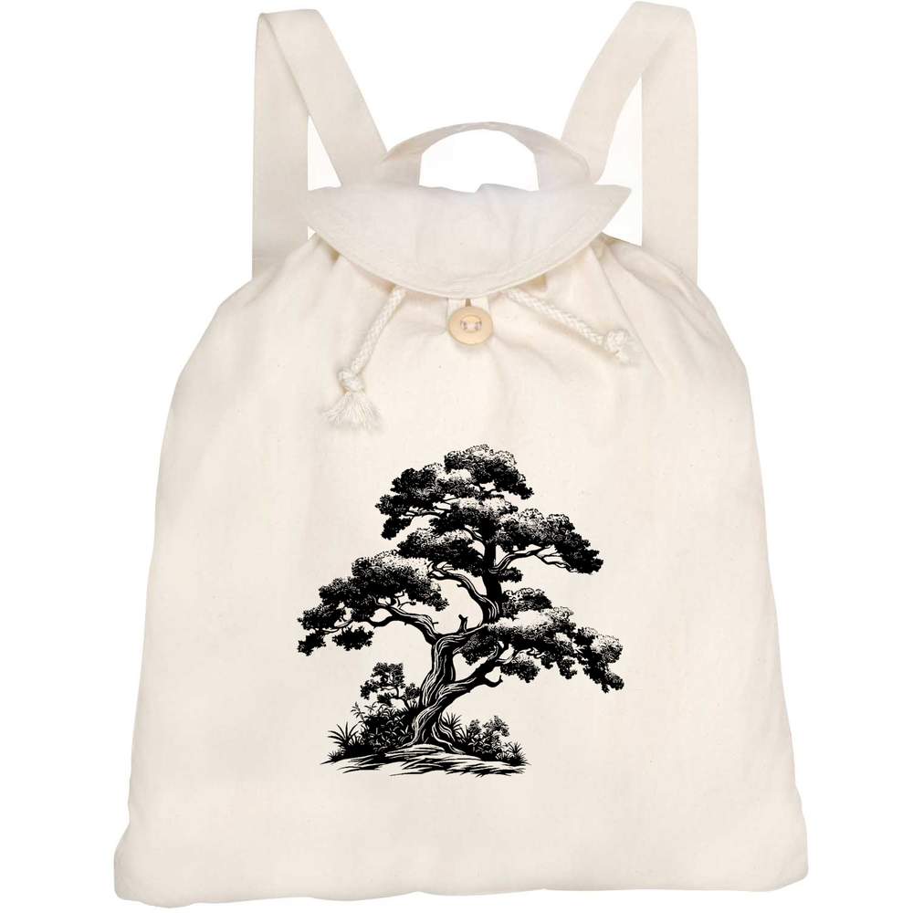 'Chinese Style Tree with Plants' Canvas Rucksack / Backpack (RK00039527)
