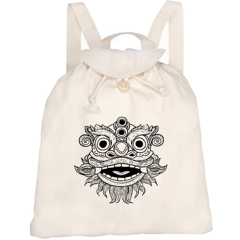 'Chinese Lion Mask' Canvas Rucksack / Backpack (RK00039882)
