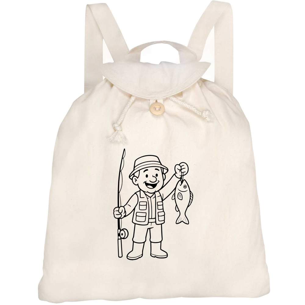 'Happy Fisherman Catch' Canvas Rucksack / Backpack (RK00040164)