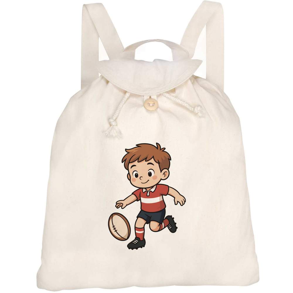 'Boy Playing Rugby' Canvas Rucksack / Backpack (RK00043100)