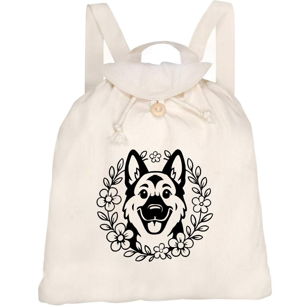 'German Shepherd Floral Wreath' Canvas Rucksack / Backpack (RK00043181)