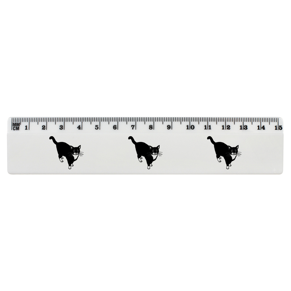 'Curious Cat' White Plastic Ruler (RL013563)