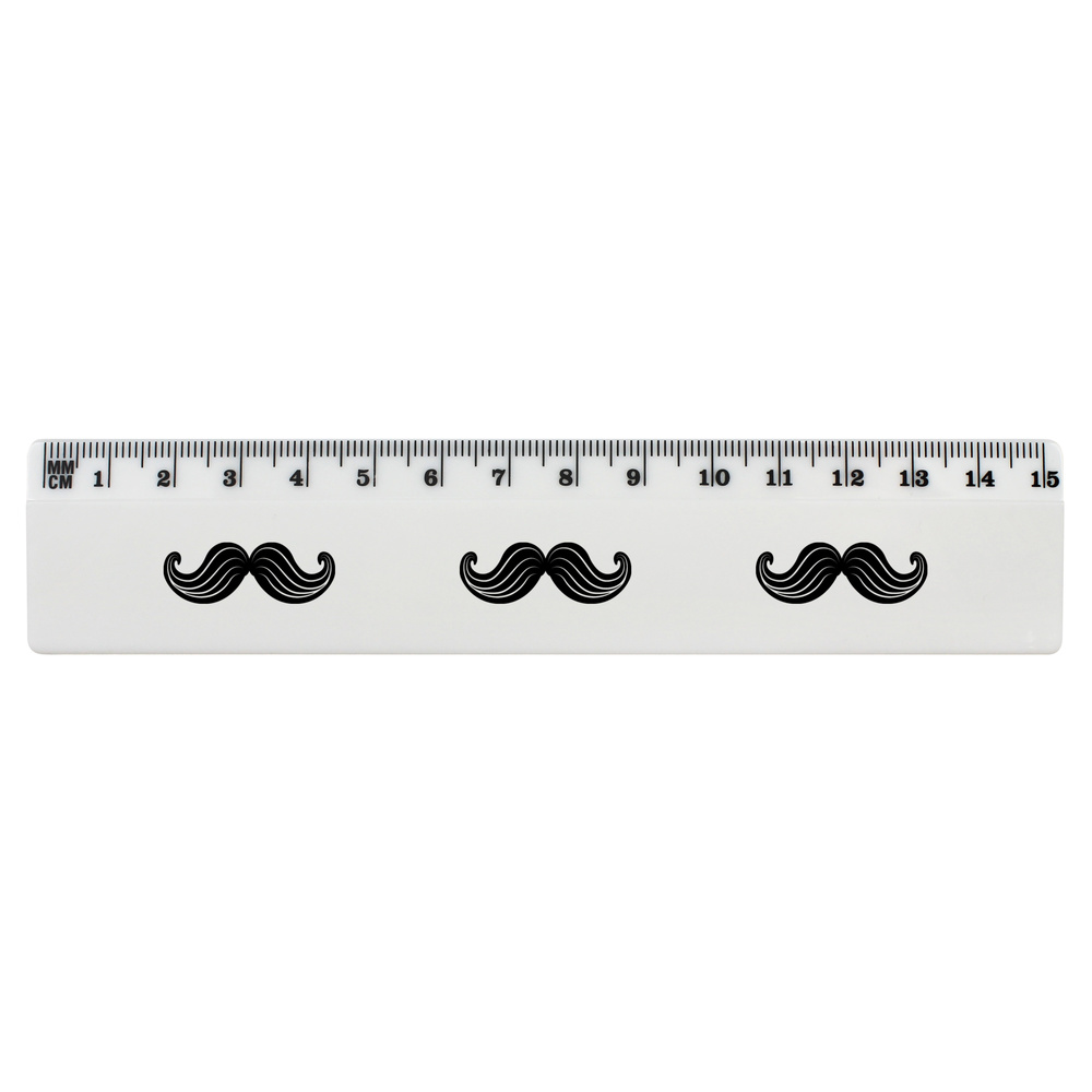 'Fancy Mustache' White Plastic Ruler - 15cm - Stationery for School, Office, Drawing and Crafts (RL00025161)