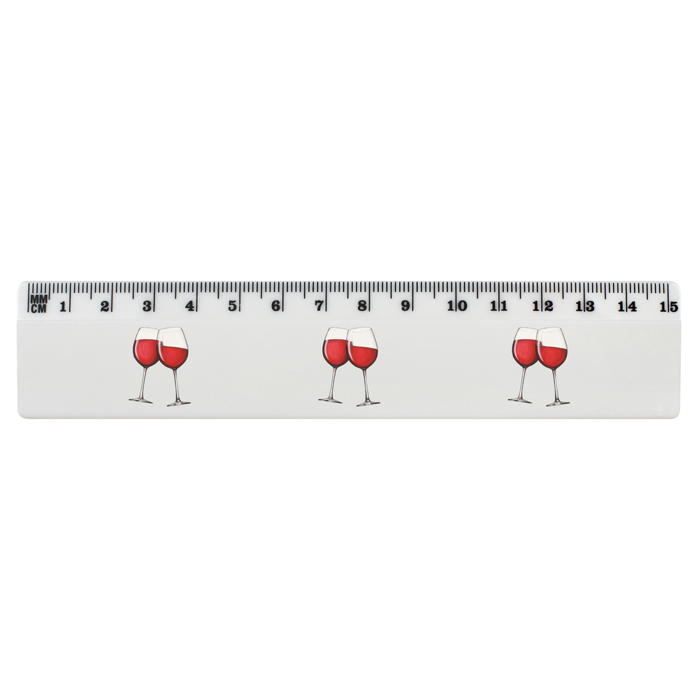 'Wine Glasses' 15cm (6 Inch) White Plastic Ruler (RL00033729)