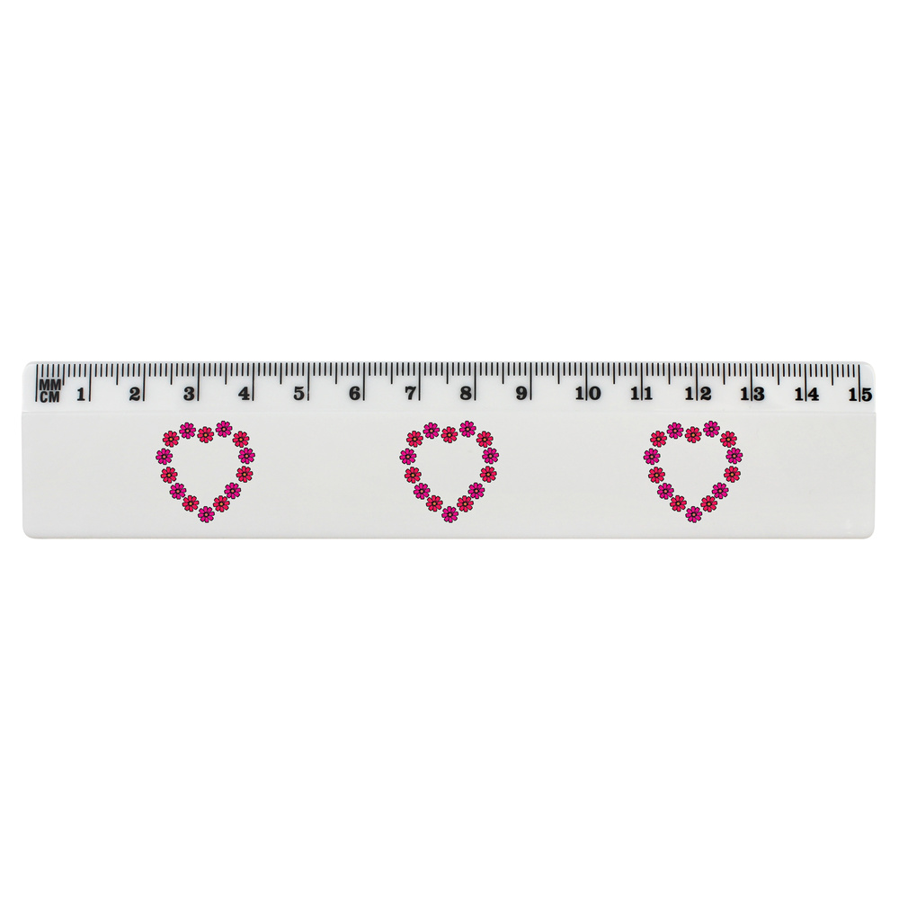 'Pink Daisy Heart' 15cm (6 Inch) White Plastic Ruler (RL00034743)