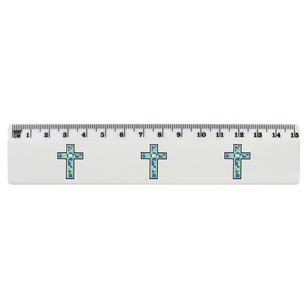 'Stained Glass Cross' 15cm (6 Inch) White Plastic Ruler (RL00037037)