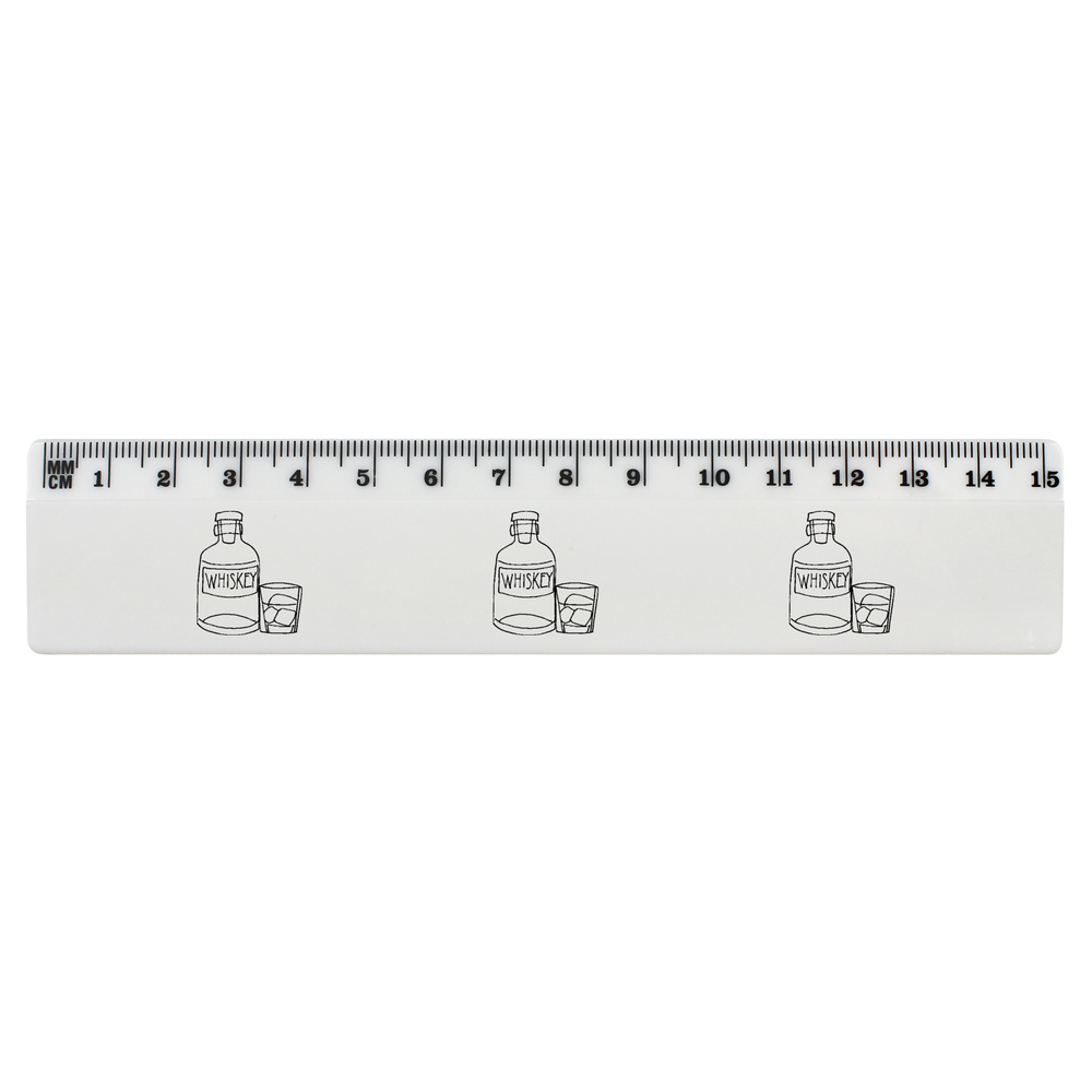 'Whiskey Bottle & Glass' 15cm (6 Inch) White Plastic Ruler (RL00040816)