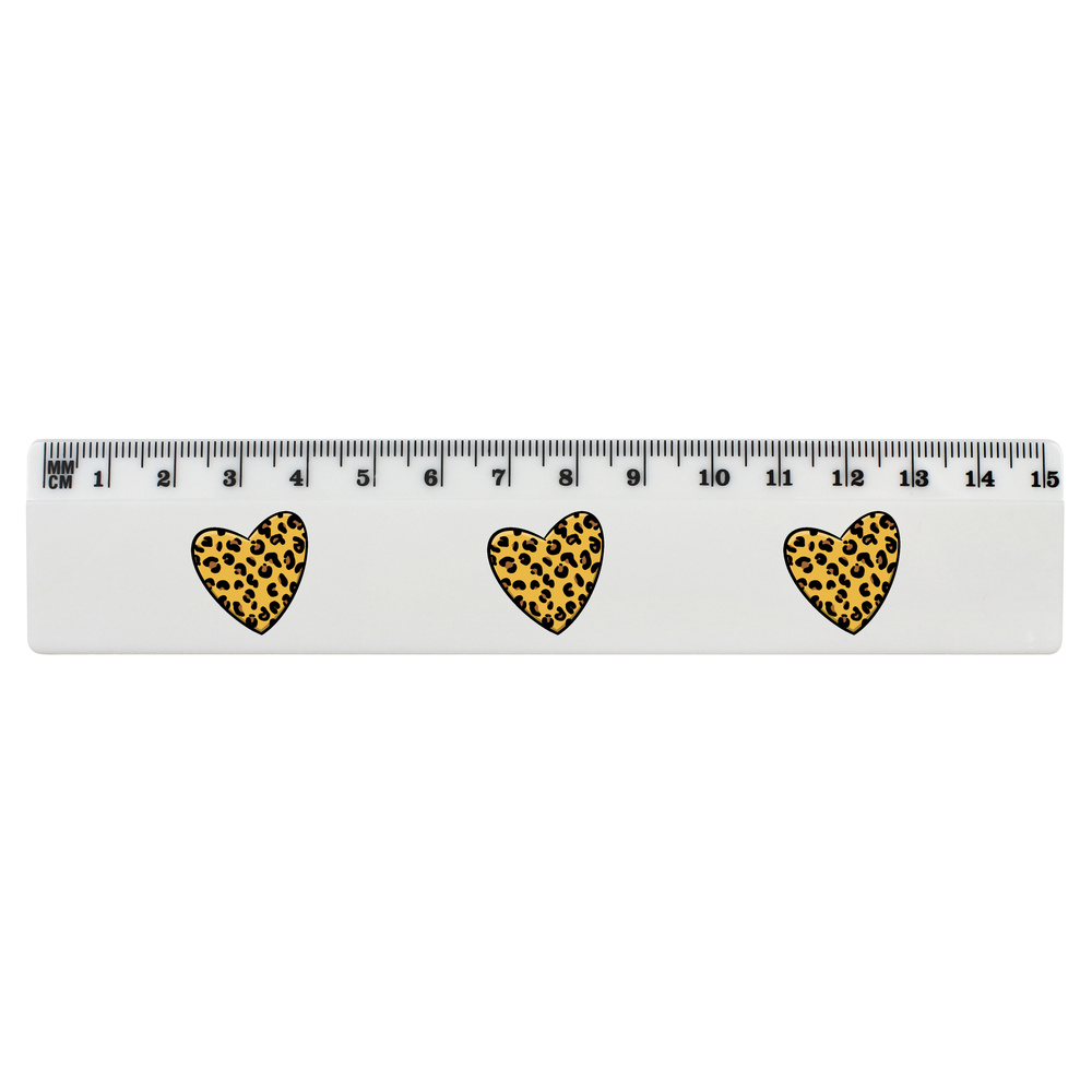 'Leopard Print Heart' White Plastic Ruler (RL030406)