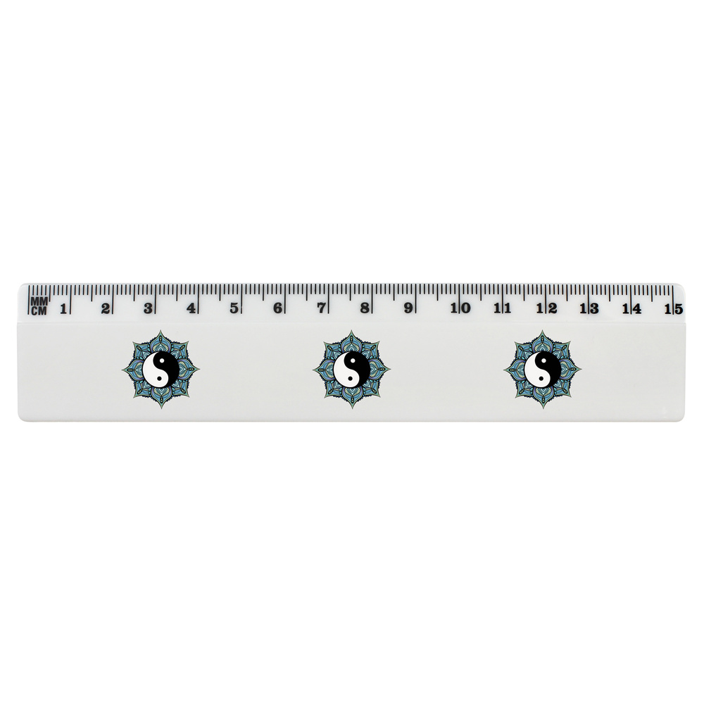 'Tranquil Yin Yang Mandala' White Plastic Ruler (RL038744)