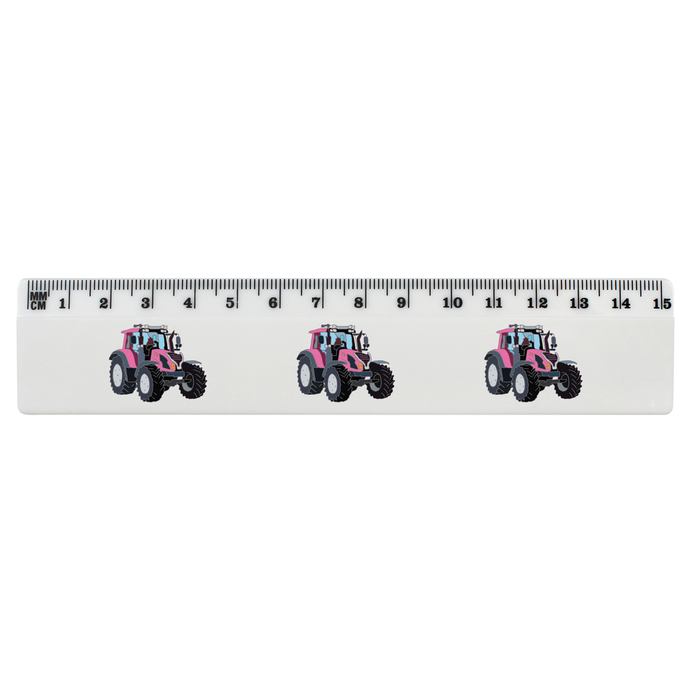 'Pink tractor ' White Plastic Ruler (RL039009)