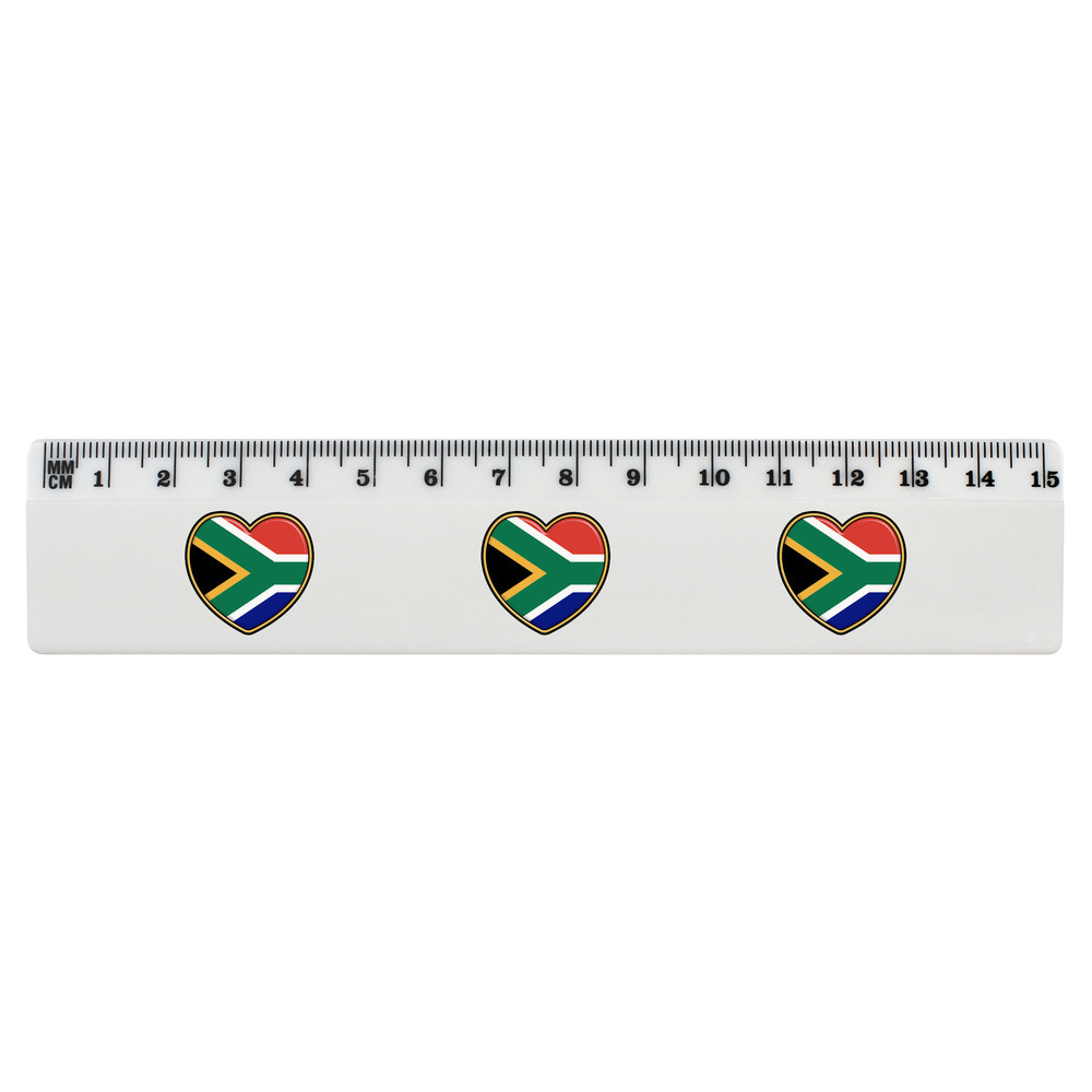 'South Africa Flag Heart' White Plastic Ruler (RL040573)
