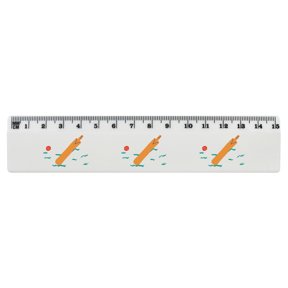 'Cricket bat and ball' White Plastic Ruler (RL040634)