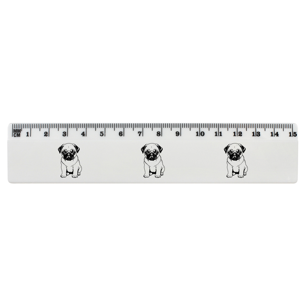 ' Pug Puppy' White Plastic Ruler (RL044841)