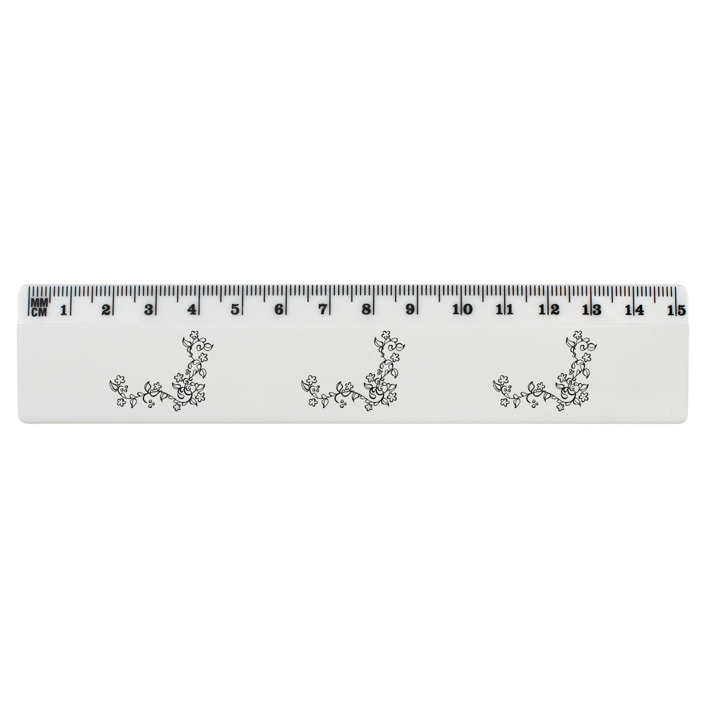 'Flowery Border' White Plastic Ruler (RL048028)