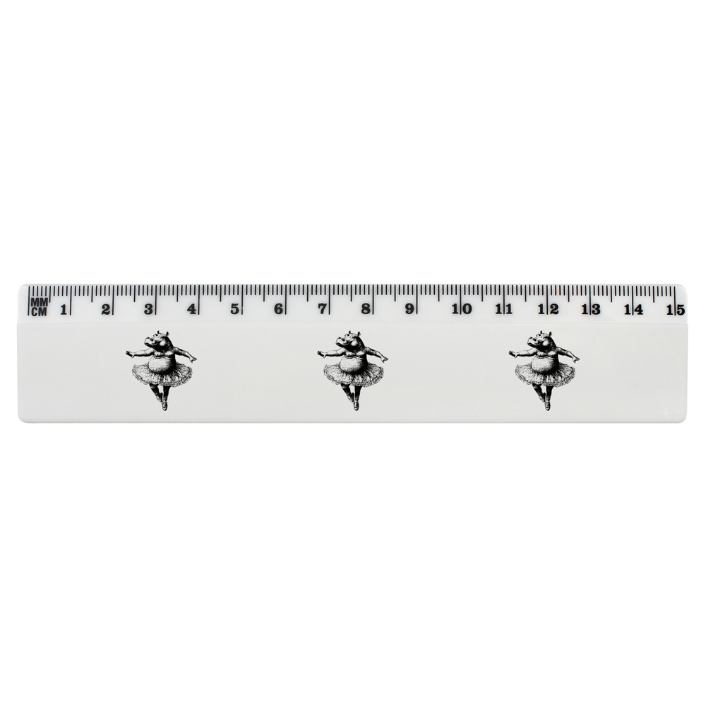 'Ballerina Hippo' 15cm (6 Inch) White Plastic Ruler (RL00086931)