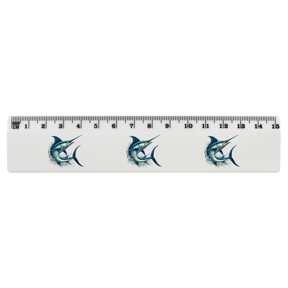 'Blue Marlin Fish' White Plastic Ruler (RL049680)