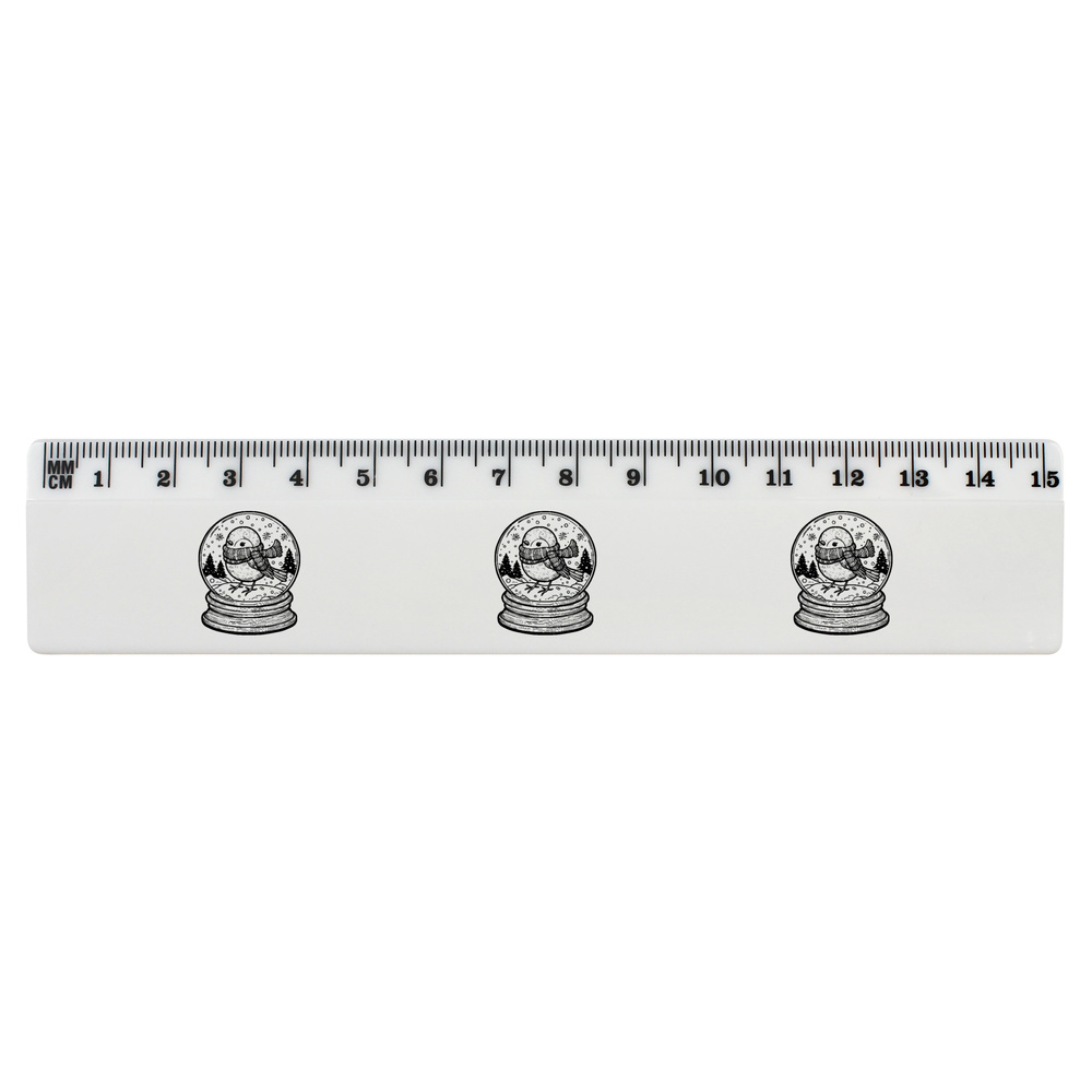'Cute Robin Snow Globe' White Plastic Ruler (RL049701)
