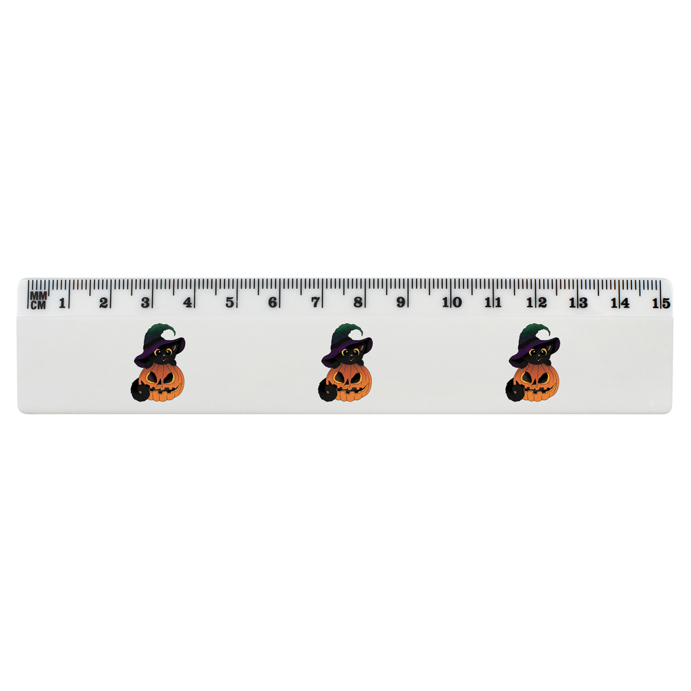 'Spooky Halloween Cat' White Plastic Ruler (RL050580)
