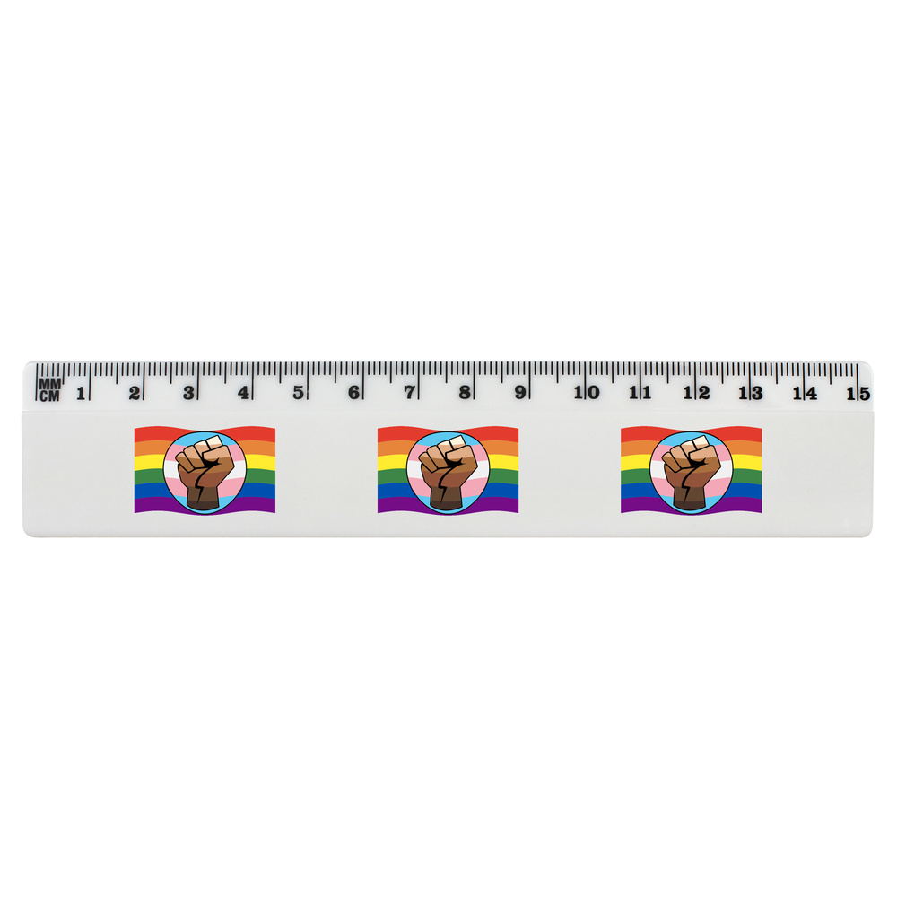 'Waving Rainbow QPOC and Trans Flag' White Plastic Ruler (RL051014)