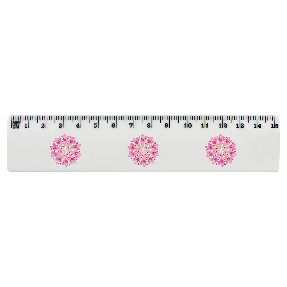 'Pink Heart Mandala' 15cm (6 Inch) White Plastic Ruler (RL00091849)