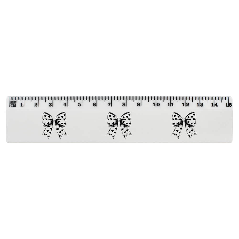 'Coquette Bow with Hearts' White Plastic Ruler (RL052334)