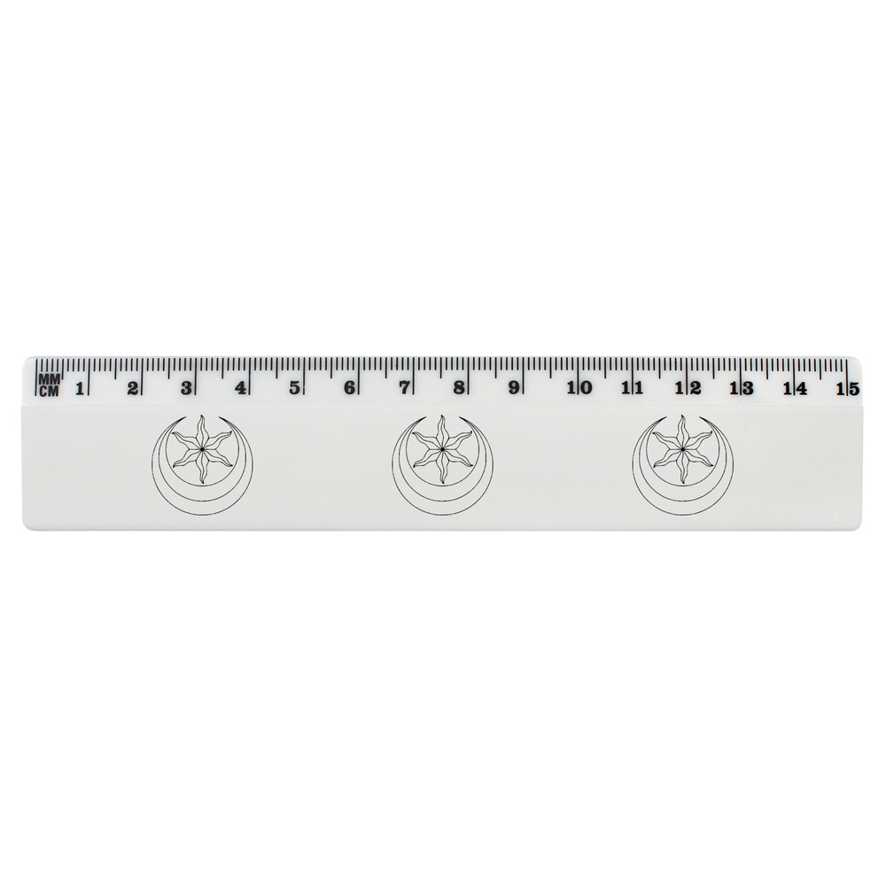 'Crescent Moon with Star' White Plastic Ruler (RL052359)