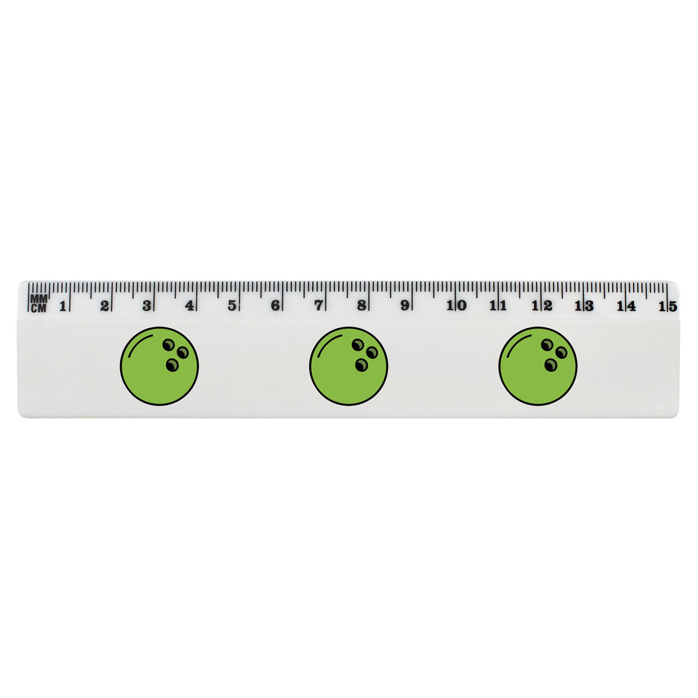'Green bowling ball' White Plastic Ruler (RL053918)