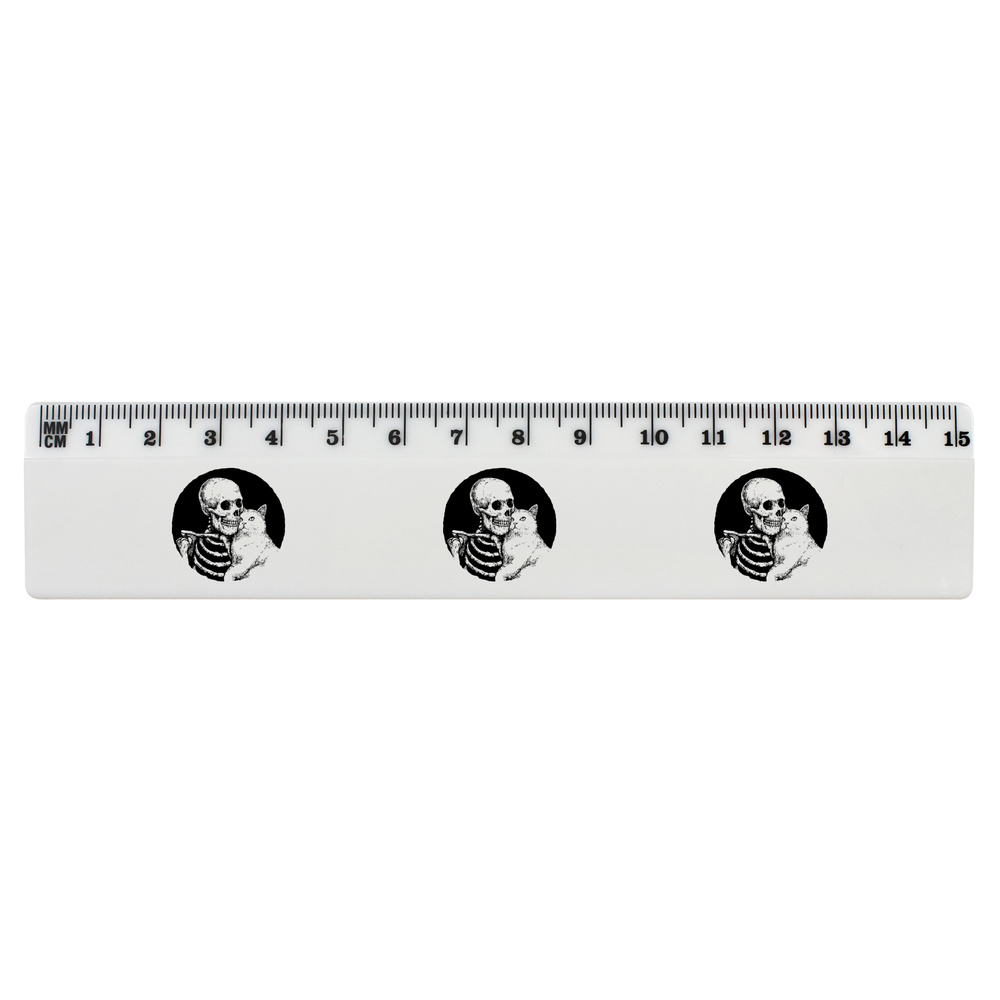 'Skeleton Hugging Cat' White Plastic Ruler (RL055268)