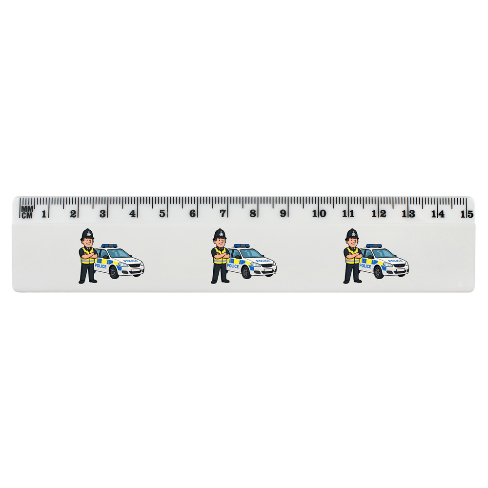 'Police Officer & Car' White Plastic Ruler (RL057689)