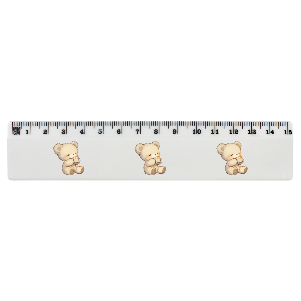 'Adorable Teddy Bear Drinking Hot Cocoa' 15cm (6 Inch) White Plastic Ruler (RL00109877)