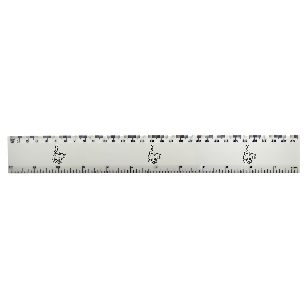 'Cat' 30cm (12 Inch) White Plastic Ruler (RL00001630)