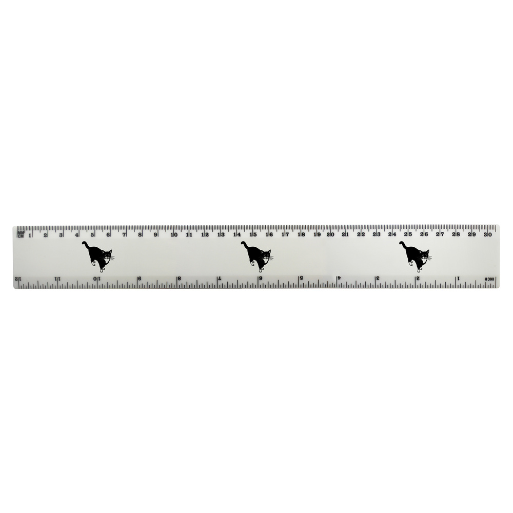 'Curious Cat' 30cm (12 Inch) White Plastic Ruler (RL00020022)