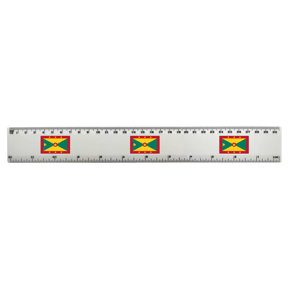 'Grenada Flag' 30cm (12 Inch) White Plastic Ruler (RL00038596)